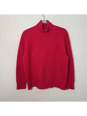 J. Crew Thick Ribbed Knit 100% Cashmere Mock Neck Sweater Womens Small Hot Pink